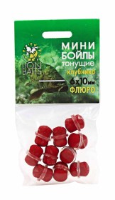 Бойлы МИНИ Lion Baits ФЛЮРО на резинке "КЛУБНИКА" 6х10мм (10шт)