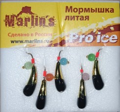 Мормышка литая "Marlin's"  Уралка №3 (2,35гр) серьга "кошачий глаз" арт:7002-313 уп.5шт