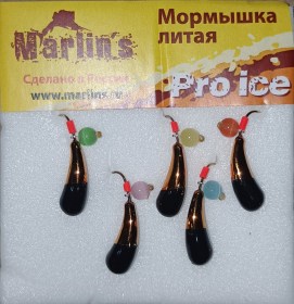 Мормышка литая "Marlin's"  Уралка №3 (2,35гр) серьга "кошачий глаз" арт:7002-319 уп.5шт