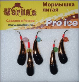 Мормышка литая "Marlin's"  Уралка №4 (4,26гр) серьга "кошачий глаз" арт:7002-419 уп.5шт