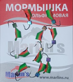 Мормышка вольфрам "Marlin's" Гвоздекубик зел/кр + "бензин" 4мм 1.50гр арт:7240-231 уп.10шт