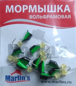 Мормышка вольфрам "Marlin's" Гвоздешарик чер/зел + кош.глаз 4мм 1.50гр арт:7240-103 уп.10шт