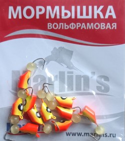 Мормышка вольфрам "Marlin's" Гвоздешарик кр/желт + кош.глаз 4мм 1.50гр арт:7240-112 уп.10шт