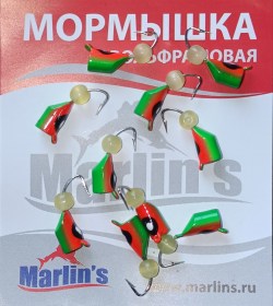 Мормышка вольфрам "Marlin's" Гвоздешарик зел/кр + кош.глаз 4мм 1.50гр арт:7240-131 уп.10шт