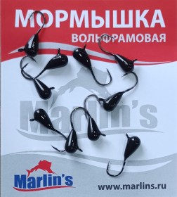 Мормышка вольфрам "Marlin's" Капля с ушком 4мм 1.05гр цв.001 1140-001 уп.10шт