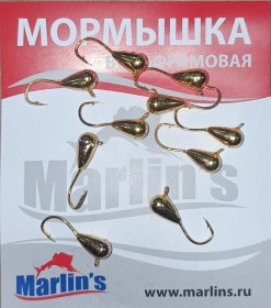 Мормышка вольфрам "Marlin's" Капля с ушком 4мм 1.05гр цв.G1140-GO уп.10шт