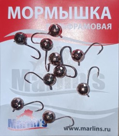 Мормышка вольфрам "Marlin's" Шар с ушком мелк. грань 6мм 1.85гр цв.1760-CU уп.10шт