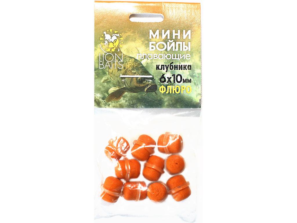 Бойлы МИНИ ПЛАВАЮЩИЕ Lion Baits ФЛЮРО на резинке "КЛУБНИКА" 6х10мм (10шт)
