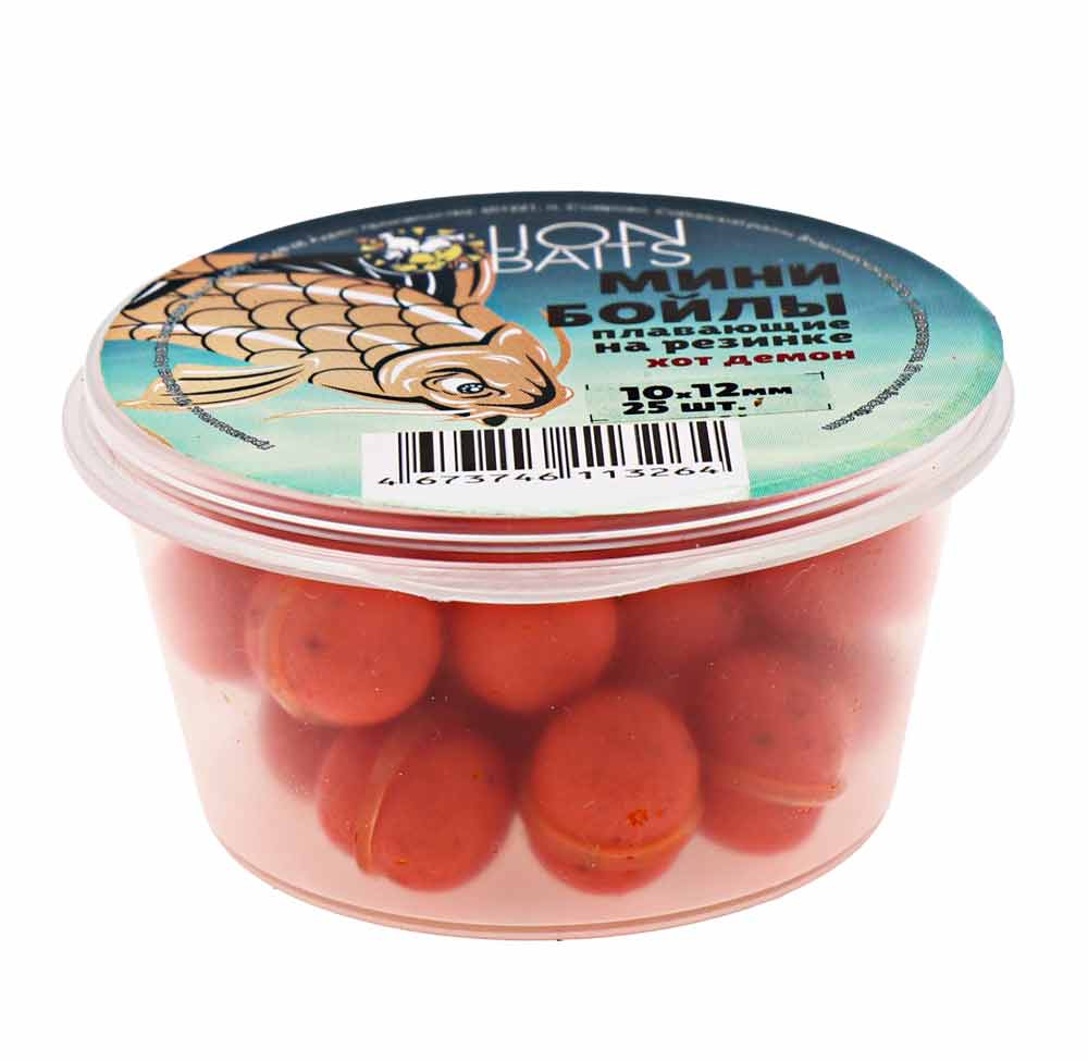 Бойлы МИНИ ПЛАВАЮЩИЕ Lion Baits на резинке 10х12ММ "ХОТ ДЕМОН" (25ШТ)