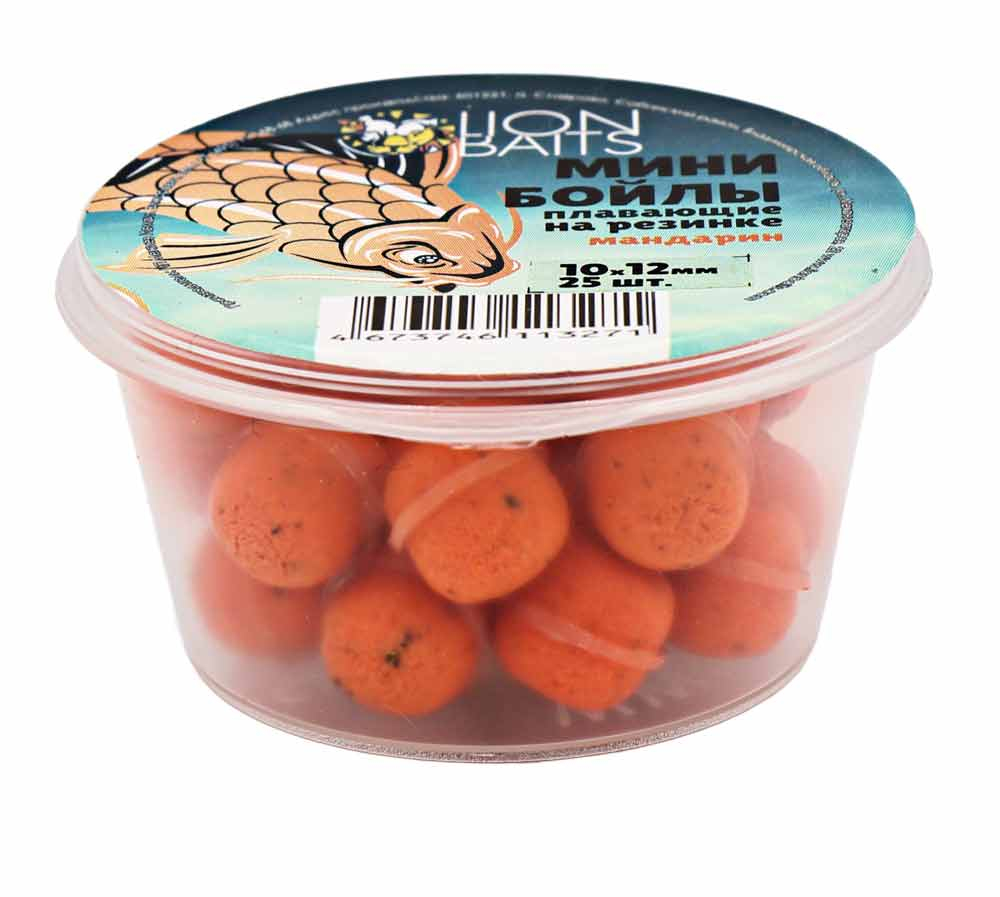 Бойлы МИНИ ПЛАВАЮЩИЕ Lion Baits на резинке 10х12ММ "МАНДАРИН" (25ШТ)
