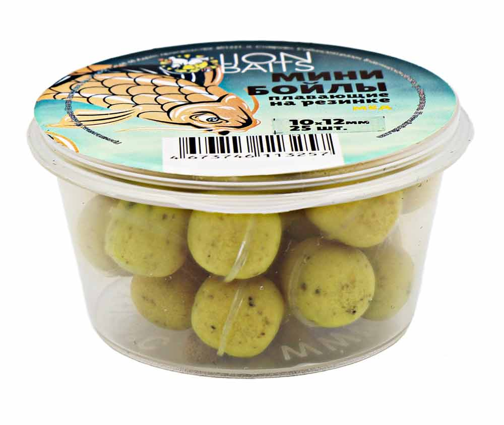 Бойлы МИНИ ПЛАВАЮЩИЕ Lion Baits на резинке 10х12ММ "МЕД" (25ШТ)