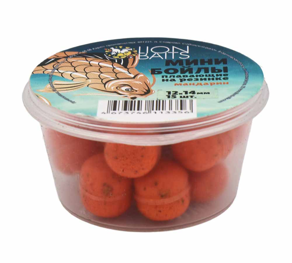 Бойлы МИНИ ПЛАВАЮЩИЕ Lion Baits на резинке "МАНДАРИН" 12х14мм (15шт)