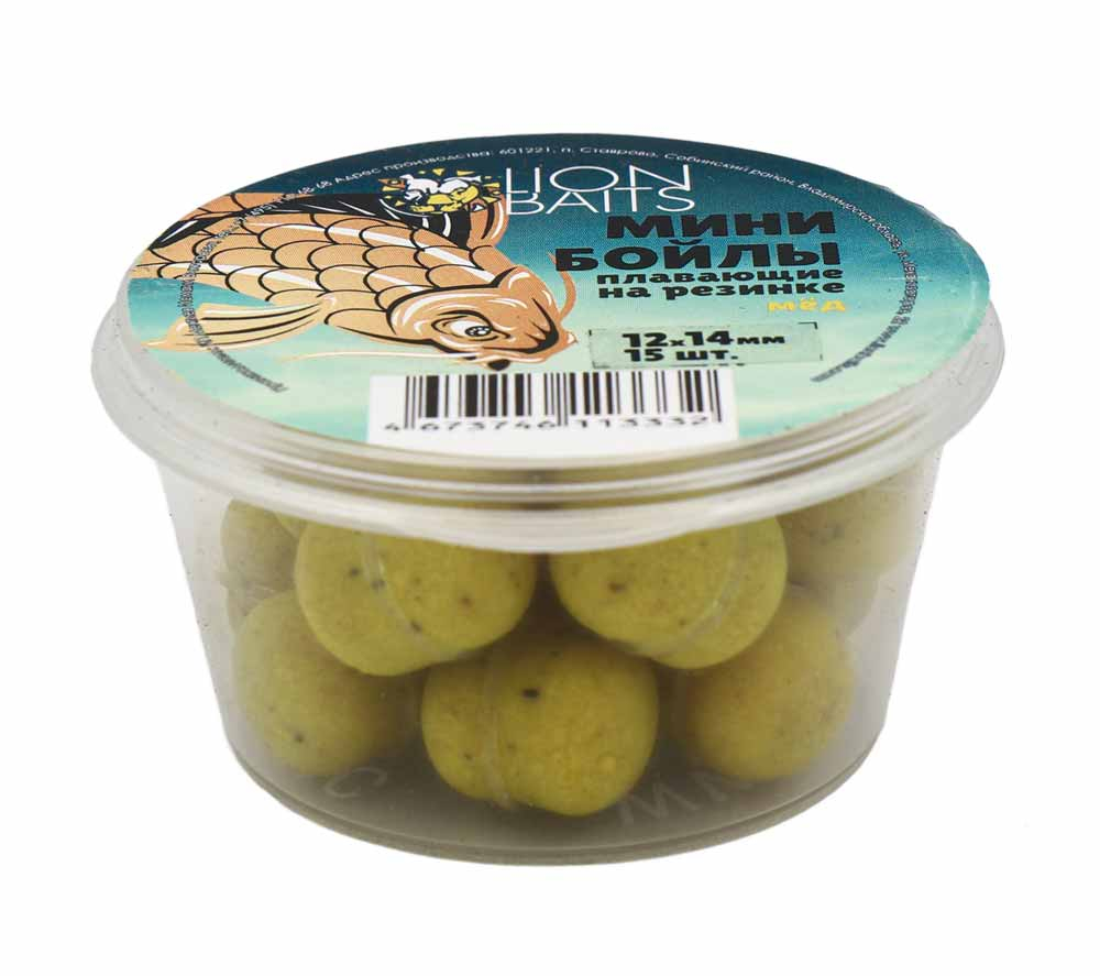 Бойлы МИНИ ПЛАВАЮЩИЕ Lion Baits на резинке "МЕД" 12х14мм (15шт)