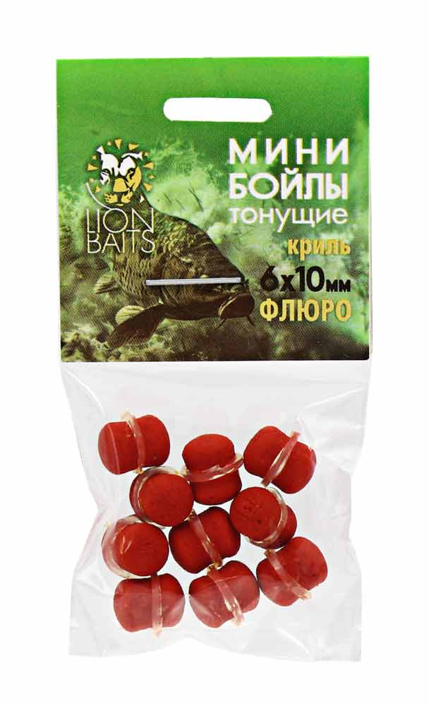 Бойлы МИНИ ТОНУЩИЕ Lion Baits ФЛЮРО на резинке "КРИЛЬ" 6х10мм (10шт)