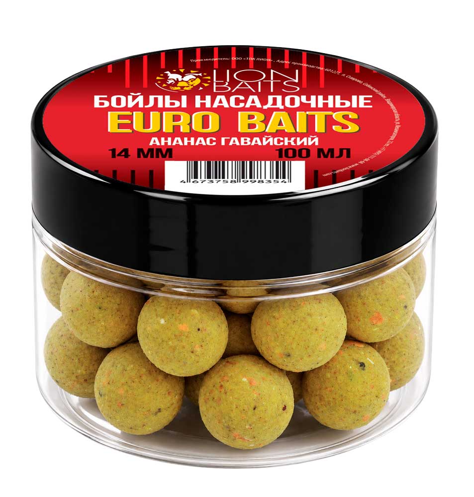 Бойлы НАСАДОЧНЫЕ Lion Baits Евро 14мм "АНАНАС ГАВАЙСКИЙ" 100мл