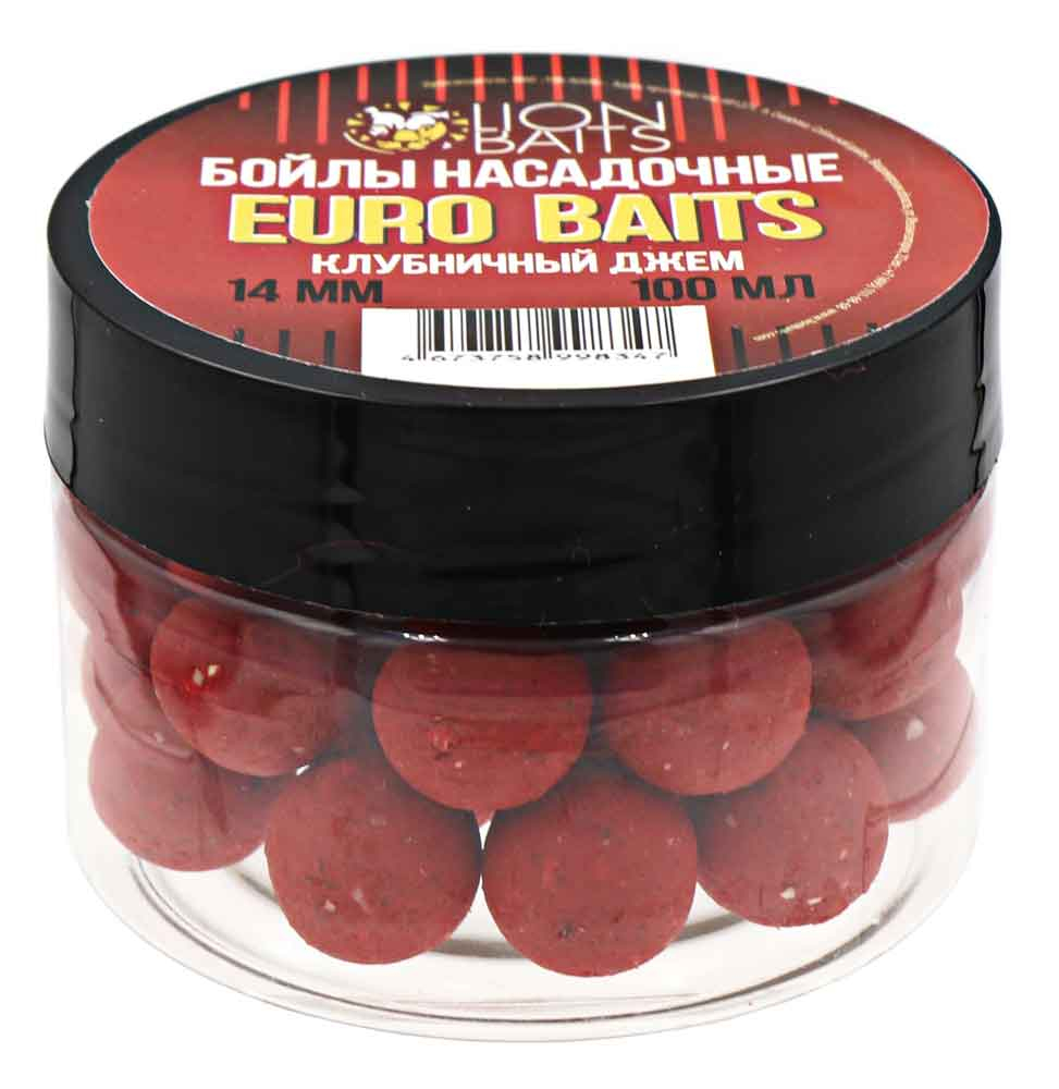 Бойлы НАСАДОЧНЫЕ Lion Baits Евро 14мм "КЛУБНИЧНЫЙ ДЖЕМ" 100мл