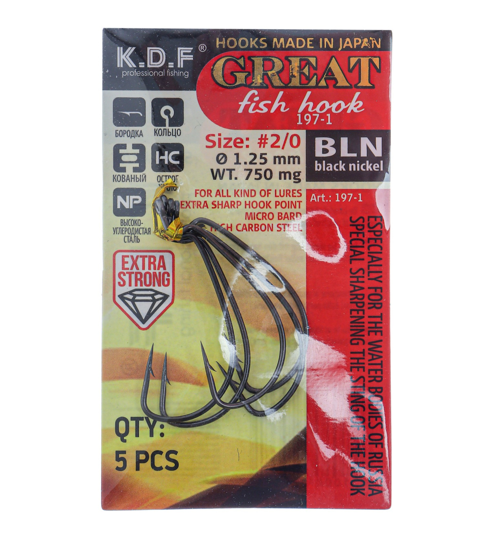 Крючки офсетные KDF Great Fish Hook 197-1 №2/0