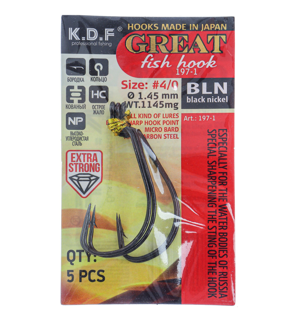 Крючки офсетные KDF Great Fish Hook 197-1 №4/0