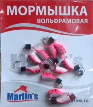 Мормышка вольфрам "Marlin's" Гвоздекубик роз/фосф + "бензин" 4мм 1.50гр арт:7240-254 уп.10шт