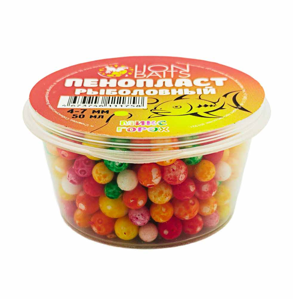 Пенопласт Цветной микс Lion Baits 4-7мм "ГОРОХ" 50мл