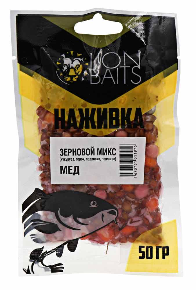 Зерновой Микс Lion Baits "Наживка" натуральный "МЕД" 50г