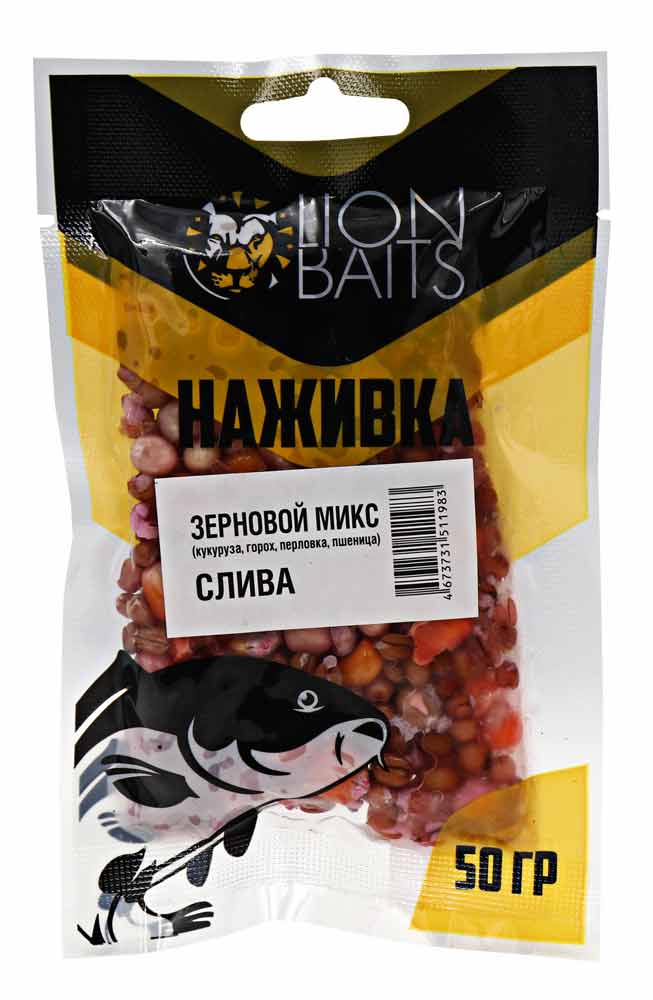 Зерновой Микс Lion Baits "Наживка" натуральный "СЛИВА" 50г