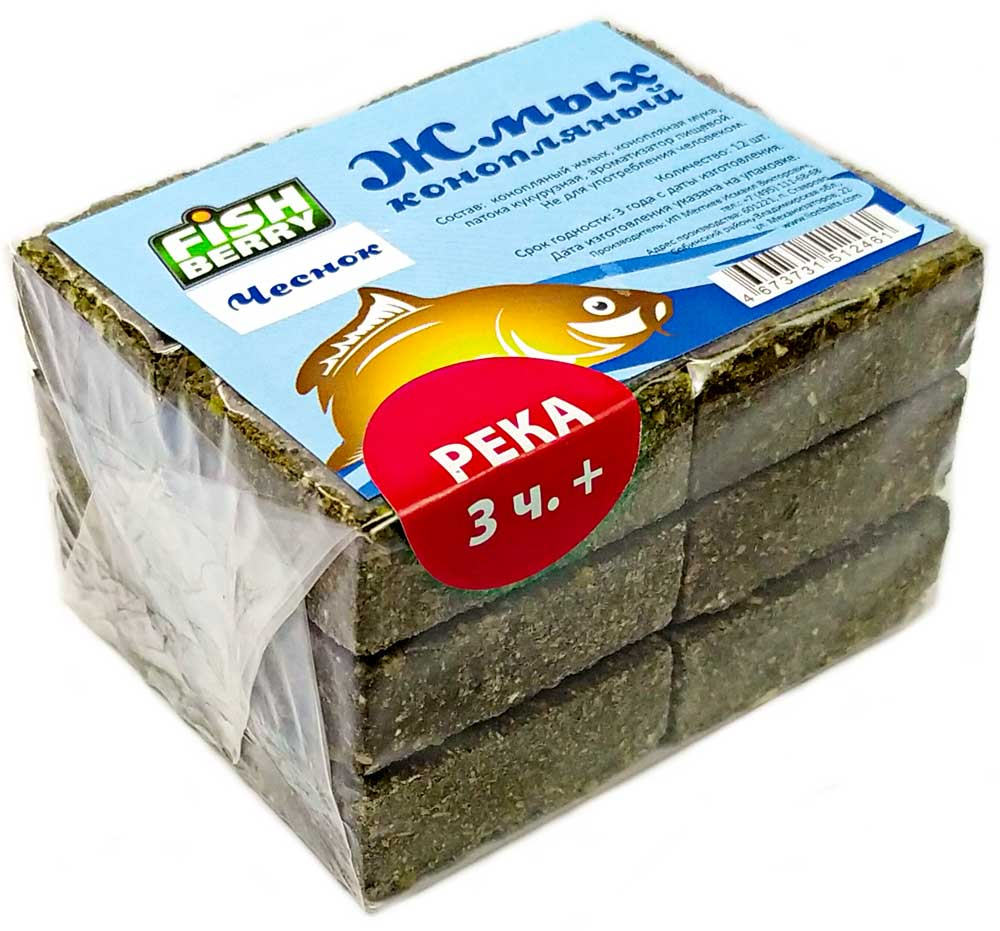 Жмых конопляный Макуха Fishberry "ЧЕСНОК. Река 3 часа+" 12шт