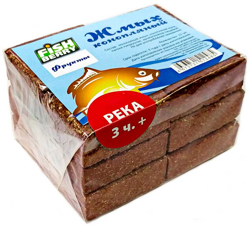 Жмых конопляный Макуха Fishberry "ФРУКТЫ. Река 3 часа+" 12шт